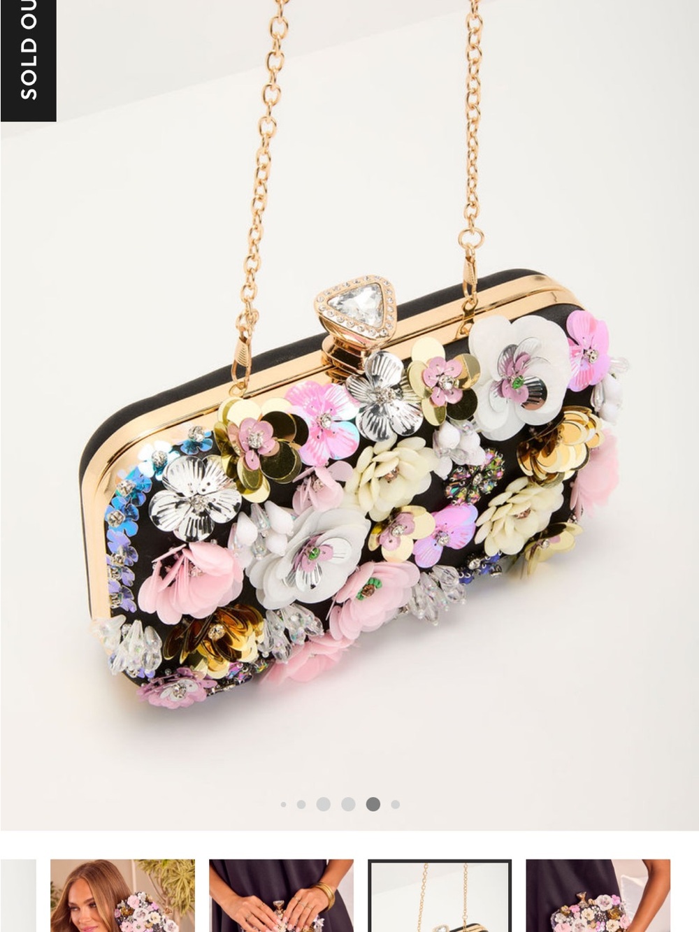 Vici Like Wildflowers Black Floral Embellished Clutch with Gold Hardware